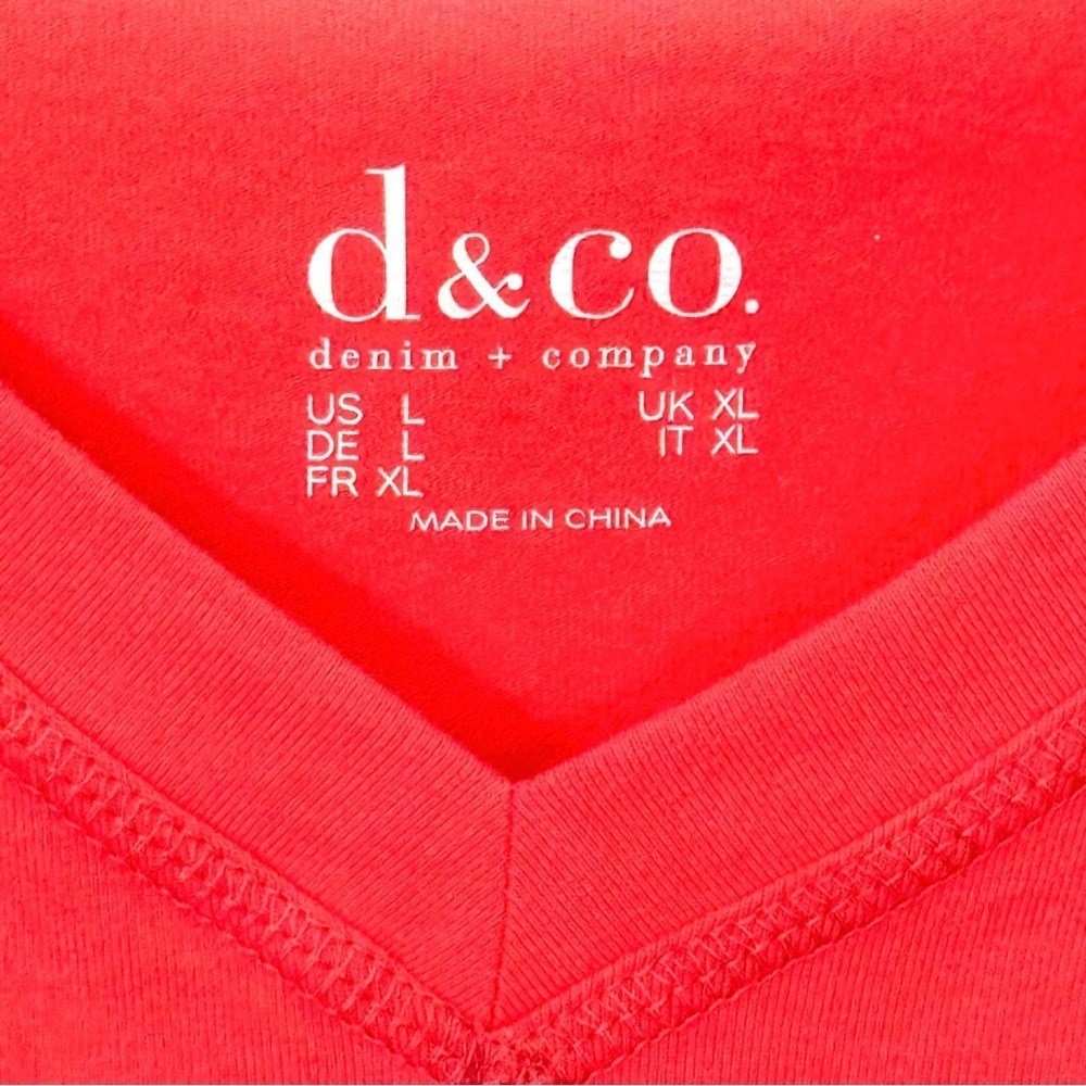 Denim & Co. Sz Large Perfect Jersey Melon V-neck Trapeze Hem Top Cotton/Spandex - Picture 7 of 9